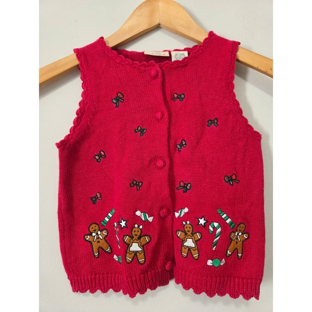 J Khaki Kids Red Gingerbread Christmas Sweater Vest Toddler 3T Holiday Knit‎